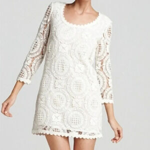 French Connection Lark Rise Crochet Dress  In Dusty Rose Color